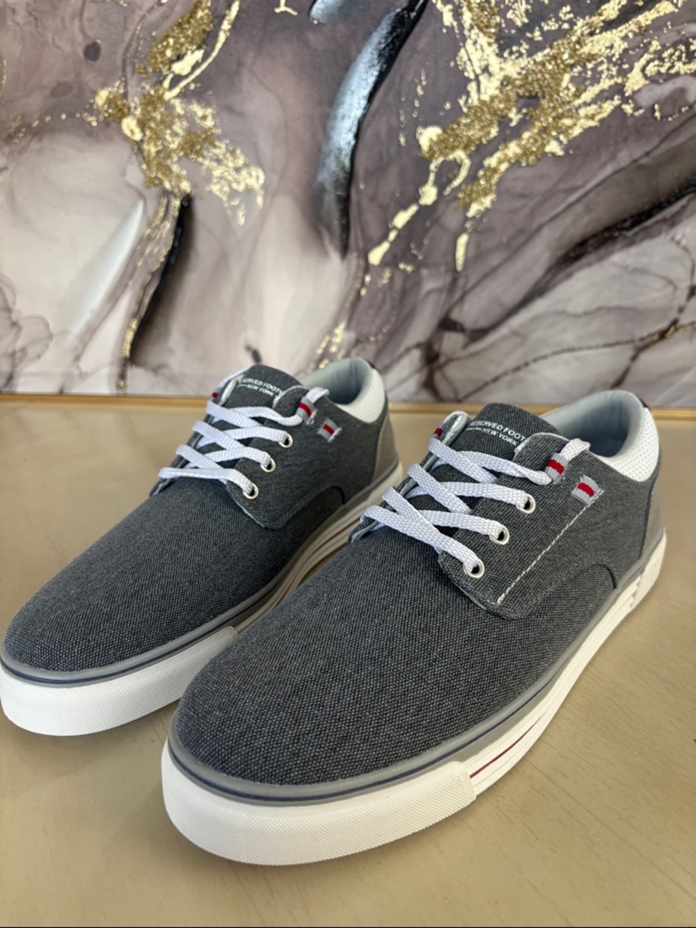 Reserved Men's Gray Canvas Low-Top Sneakers with White Accents